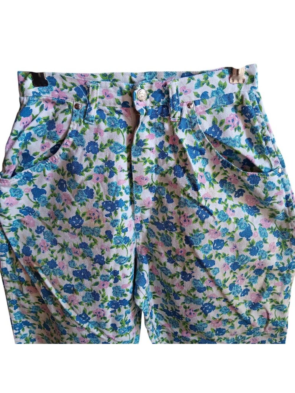 22x23 Floral High-Waisted Vintage Tapered Pants Pink/Blue/Green Cotton Blend
